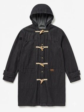 Vtg Denim & Co Black Denim Duffle Coat Hooded Toggle Jacket Southwest Barn 1X